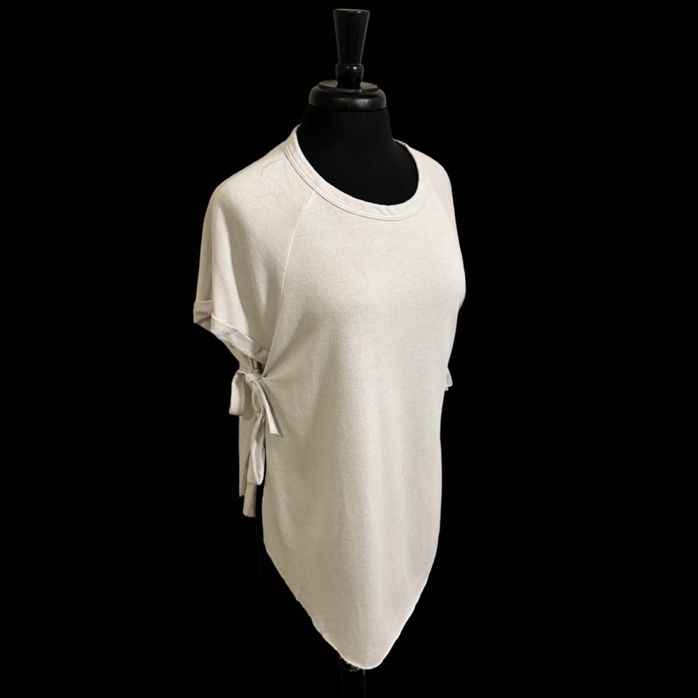 Lavender Field Open Side Slit Short Sleeve Top w Bow Tie Grey Shirt Size Large
